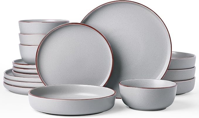 Famiware Mercury 16-Piece Stoneware Plates and Bowls, Light Grey | Dinnerware by Famiware