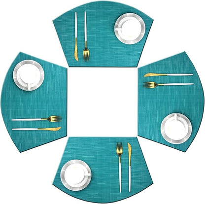 Wedge Shape Placemats for Round Dinner Table Woven Vinyl Non Slip Plastic PVC Table Mats Placemats Set of 4（Blue）
