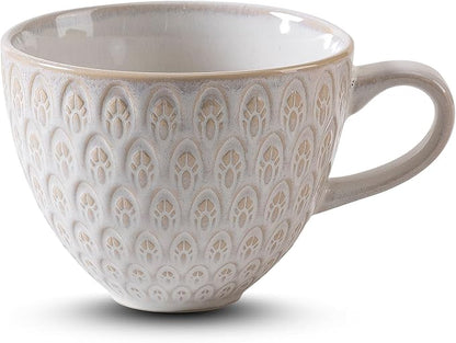 16 oz Ceramic Coffee Mug, Embossed Stoneware Cup by Tvvtuww