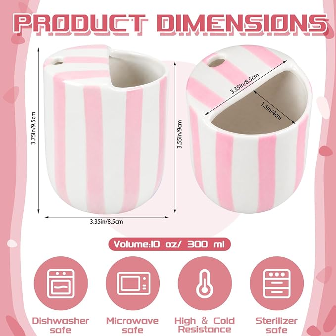 Ceramic Mug with Sip Hole 10 oz Novelty Pink Striped Ceramic Coffee Mug Hand - Image 2