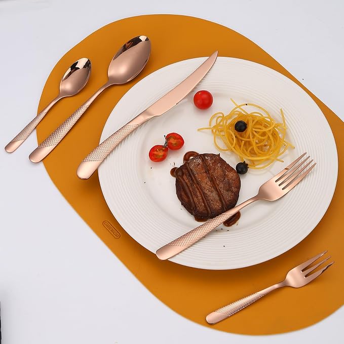 Hammered Flatware Set Copper/Rose Gold Silverware 20 Piece Stainless Steel - Image 8