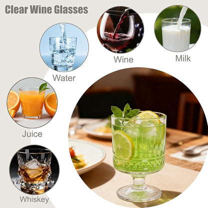 6 Pack Vintage Glass Goblets, 7.5 OZ Small Clear Wine Glasses, Retro Embossed - Image 5