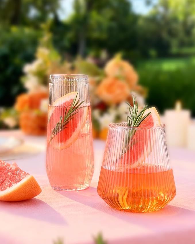 BESTSTAR 24 Pack Clear Plastic Ribbed Origami Ripple Plastic Glasses Set | 12 9 - Image 2