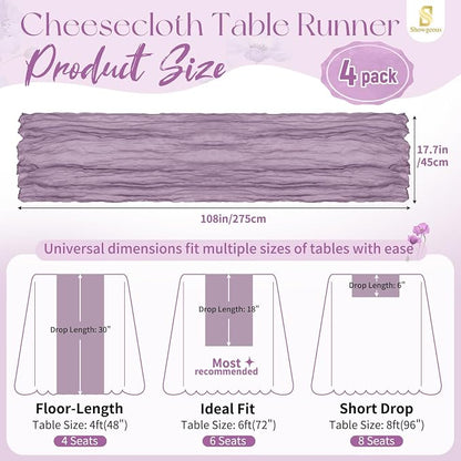 Showgeous 4 Pack Purple Cheesecloth Table Runner, 17 x 108 Inches | Boho - Image 2