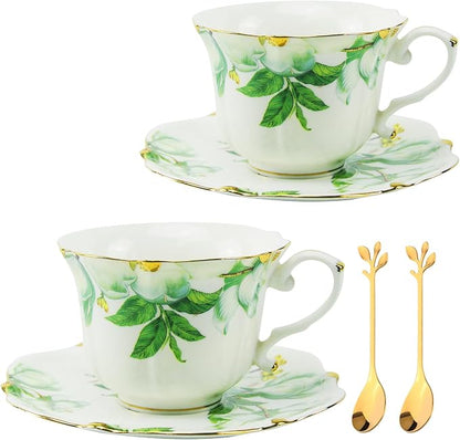 TATSUMI Country Roses Bone China Tea Cup and Saucer Set, 6 Pieces, Vintage Style by TATSUMI