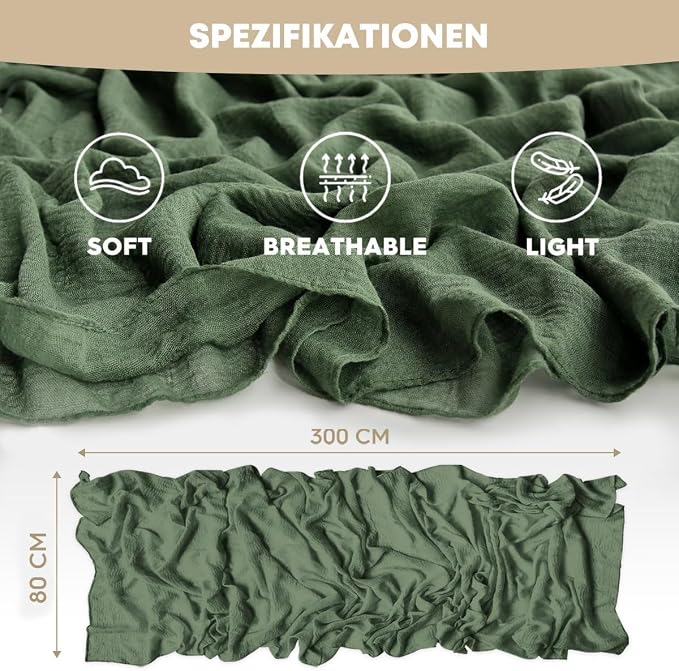 Artoid Mode Boho Forest Green 10Pcs Cheesecloth Gauze Table Runner, 120 Inch - Image 3