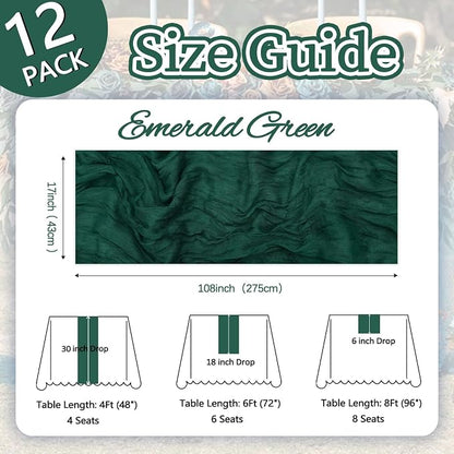 12 Pack Emerald Green Cheesecloth Table Runner 17 x 108 Inch | Boho Gauze - Image 2