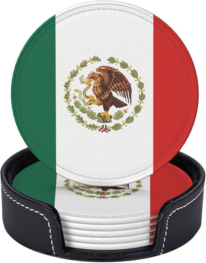 6 Pack Mexico Flag Leather Coaster by GTEVUTS