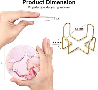 6 Pcs Pink Marble Abstract Ceramic Coasters - Image 4