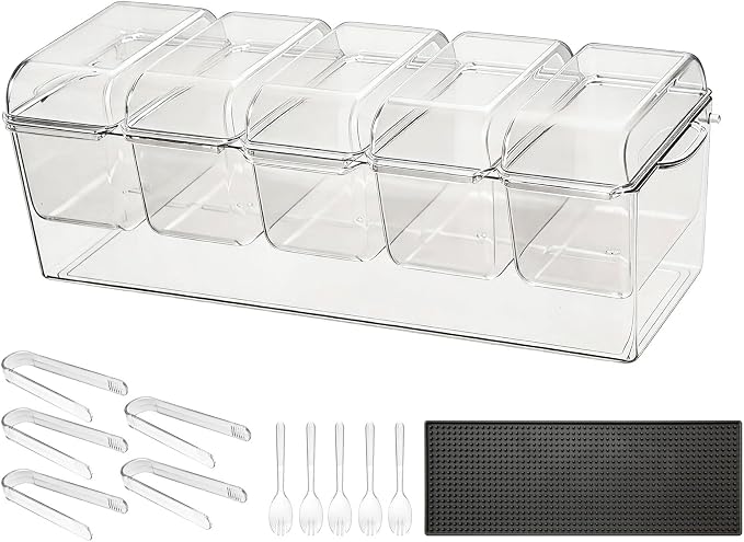 VEVOR Chilled Condiment Server Caddy, 5 Compartment Ice Cooled Serving Container - Image 9