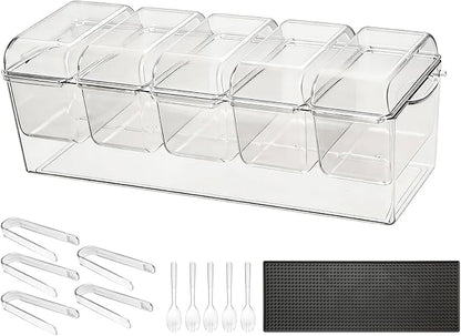 VEVOR Chilled Condiment Server Caddy, 5 Compartment Ice Cooled Serving Container - Image 9