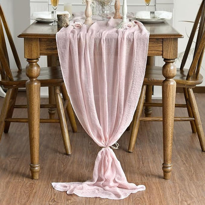 Artoid Mode Boho Cheesecloth Gauze Rouge Wedding Table Runner, 120 Inch - Image 2