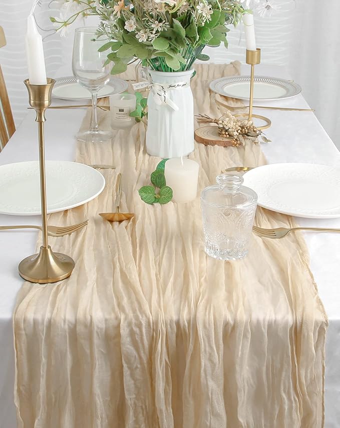 6Pcs Beige Cheesecloth Table Runner Gauze Rustic Boho Decoration | 35x120 Inches - Image 5