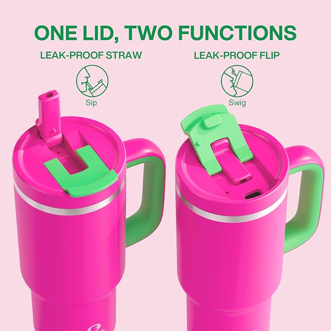 ENCOOL 32 oz Tumbler with Handle and Straw: Stainless Steel Insulated Tumbler - Image 3