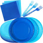 Serves 35 Guests Dusty Blue Plates and Napkins Party Supplies,7" Gradient Blue Birthday Dessert Paper Plates and Napkins,Disposable Party Dinnerware for Wedding,Graduation