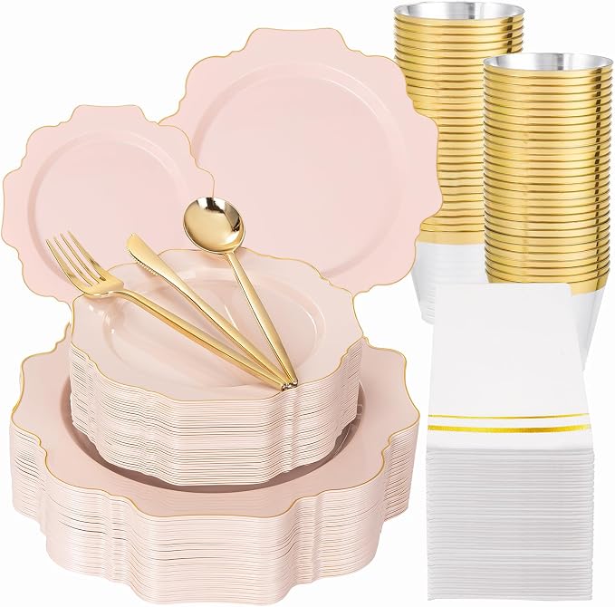 350Pcs Pink Plastic Plates by WDF
