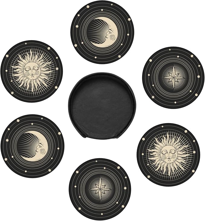 Sun Star Moon Leather Drinks Coasters - Image 2