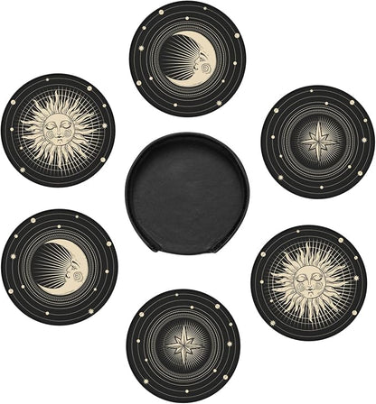 Sun Star Moon Leather Drinks Coasters - Image 2