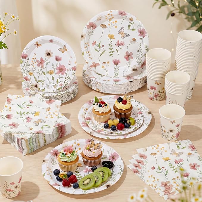 250 Pcs Wildflower Party Decorations Include Spring Summer Floral Paper Plates - Image 4