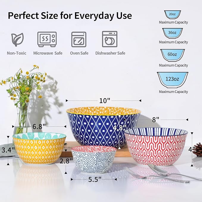 Selamica Ceramic Mixing Bowls, Nesting Bowls Set of 4 - Image 3
