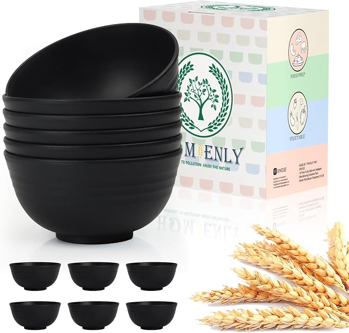 Cereal Bowls Wheat Straw Bowls for Dorm, Kitchen Bowls Set of 6 Unbreakable by HOMIENLY