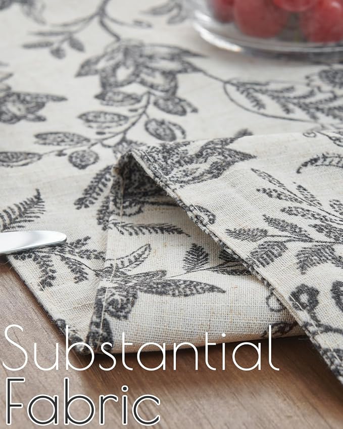 jinchan Black Floral Linen Table Runner 13 x 72 Inch Farmhouse | Rustic - Image 4