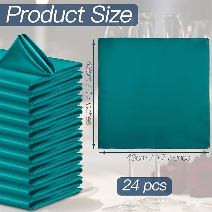P Pothuiny 24 Pcs Teal Satin Napkins 17 x 17 Inch, Satin Cloth Napkins | Square - Image 2