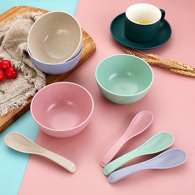 8 OZ Small Bowls Set Cereal Bowls Wheat Straw Bowl Assorted Color Dessert Bowls - Image 3