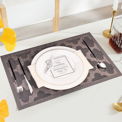 Elegant Placemats Vinyl Woven Heat-Resistant Placemats Set of 6 Washable Easy to Clean Table Mats for Dining Room and Decorate (Brown)