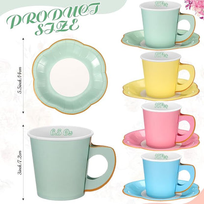 Umigy 60 Sets Pastel Tea Party Decorations 6.5 oz Paper Teacups & Saucer Set - Image 2