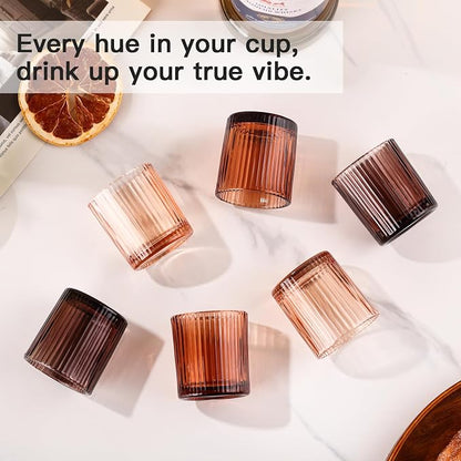 JOVGANK Mini Amber Shot Glasses Set of 6 – 1.5oz Small Vintage Ribbed Glassware - Image 5
