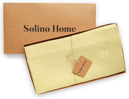 Solino Home Linen Tablecloth 60 x 90 Inch - 100% Pure Linen Chambray Yellow Table Cloth for Rectangular Tables - Athena, Machine Washable Cloth Tablecloth for Spring, Easter