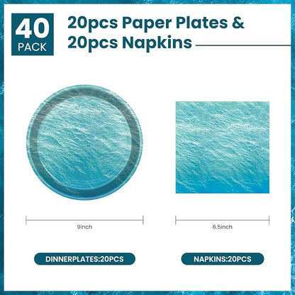 40 Pcs Ocean Sea Plates and Napkins, Ocean Party Supplies, Serves 20 | - Image 2