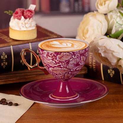 KAMMAK Ceramic Coffee Cups and Saucers Set of 2, Porcelain Espresso Cups - Image 4