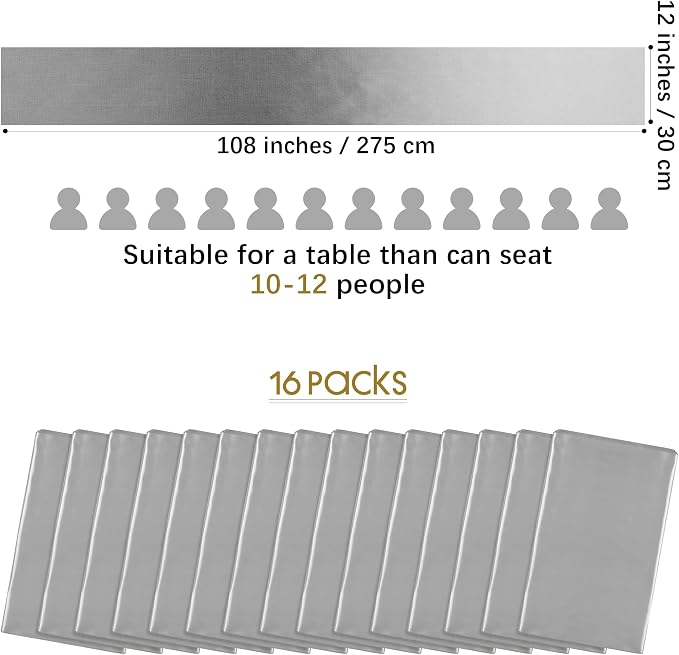 Aneco 16 Pack Satin Table Runner 12 x 108 Inch Silver Long Wedding Satin Silk - Image 2