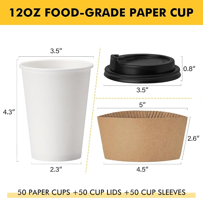 RACETOP 12 oz 50 pack Disposable Paper Coffee Cups - Image 2