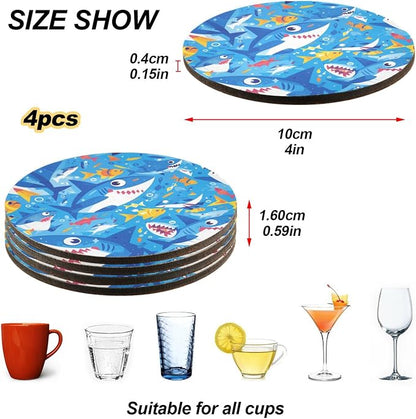Ocean Shark Masco Absorbent Drink Coaster 4 Pcs Corkboard Placemats Kitchen Hot - Image 4