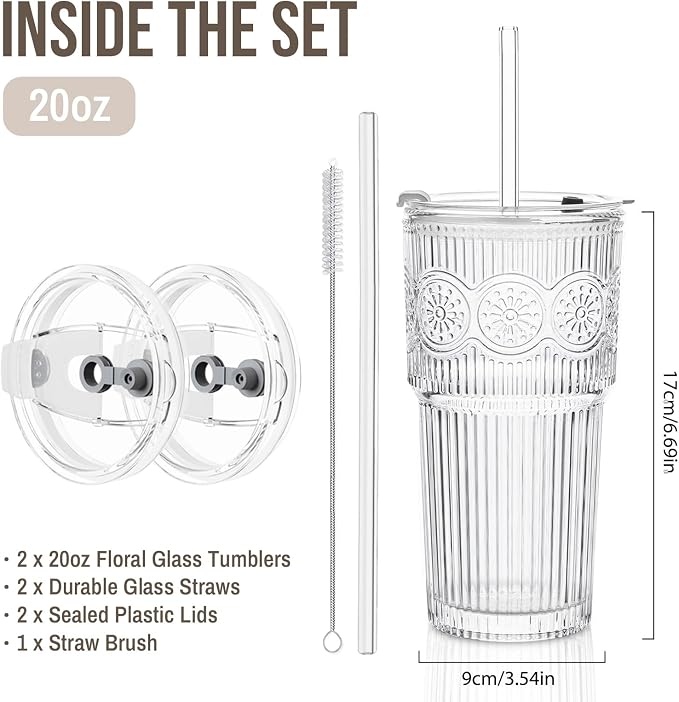 SoulTimes 20oz Ribbed & Floral Glass Tumbler - Image 3