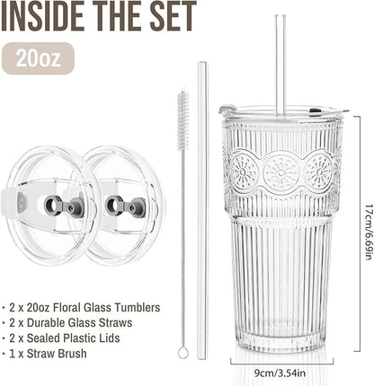 SoulTimes 20oz Ribbed & Floral Glass Tumbler - Image 3