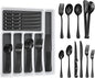 53PCS Silverware Set for 8 with Flatware Drawer Organizer, Stainless Steel Cutlery Set with Steak Knives, Include Spoons and Forks Set & Serving Utensils, Mirror Polished, Black