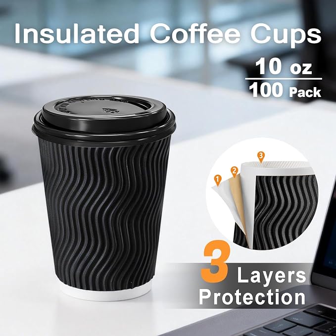 BYSNOW 100 Pack 10 oz Coffee Cups - Image 2