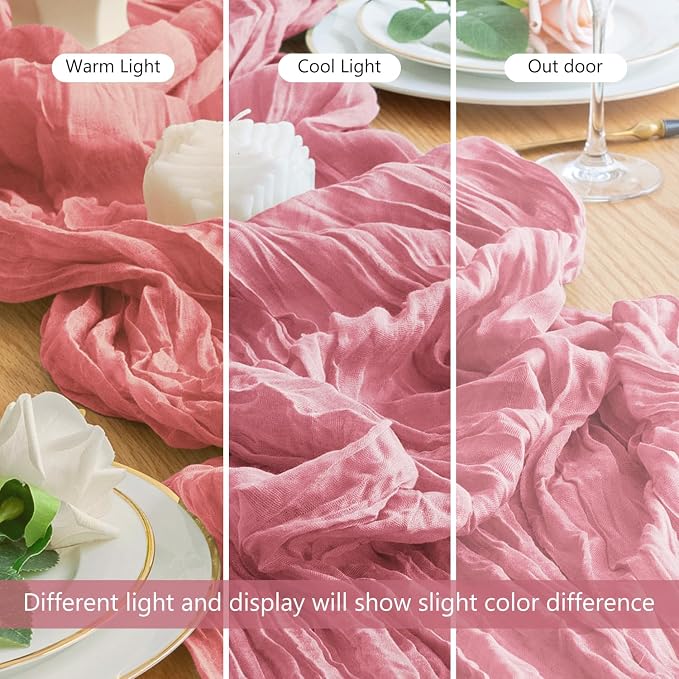 Cheesecloth Table Runner Dusty Rose 10FT Boho Gauze, 3 Pack | 120 Inch Cheese - Image 8