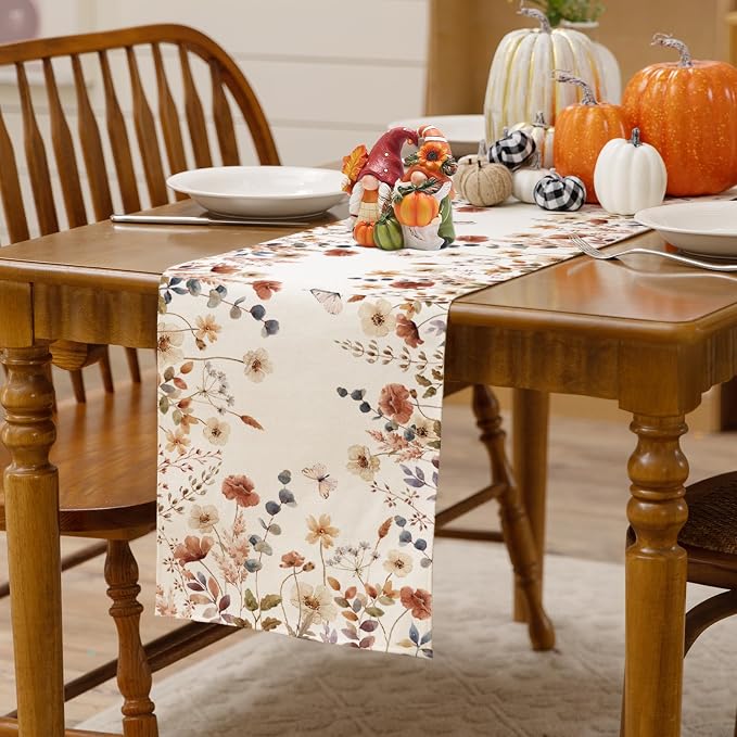 Fall Brown Flowers Table Runner Butterfly Burlap Table Runners, Autumn Harvest - Image 8