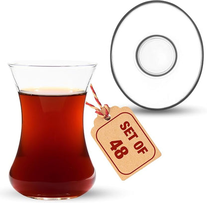 Tea Glass Set of 48 with Saucers, Small Clear Glass Tea Cups - Image 2