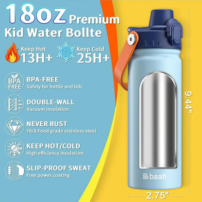 baab 18oz Kids Insulated Water Bottle 18/8 Stainless Steel Kids Cup 2 Pack | - Image 2