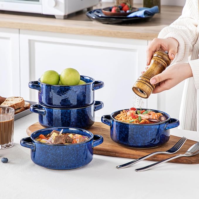vancasso Starry French Onion Soup Bowls, 30 Oz Soup Crocks Set of 4 | Stoneware - Image 6
