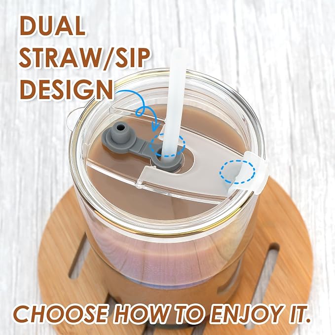 Luxfuel 13 oz Glass Cups with Lids and Straws Reusable Iced Coffee Tumbler | - Image 5