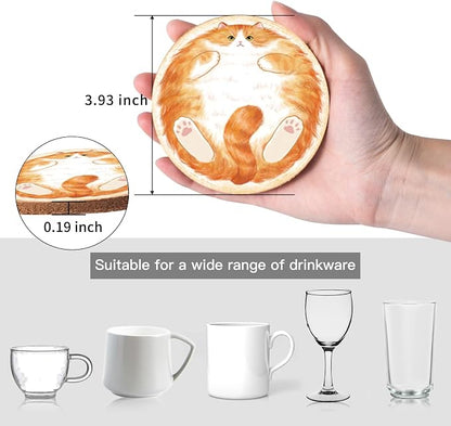 Cork Coasters for Drinks Absorbent Non Slip 12pcs 4 Inch Sleepy Cat | Coaster - Image 2