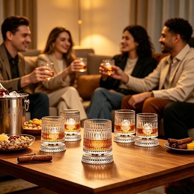 360° Rotating Whiskey Glasses Set of 2, Vintage Crystal Tumblers - Image 4