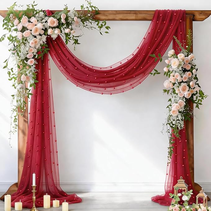 Pearl Table Runner Gauze Sheer 19FT Wedding Draping Fabric Decor | Red Summer by Socomi